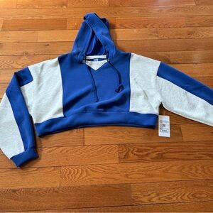 Altar'd State Blue and Light Gray Cropped Colorblock Hoodie